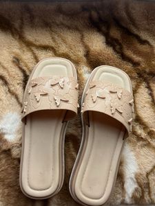 Cute Beige Butterfly Slides