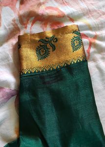 Dark Green Silk Saree With Designer Blouse