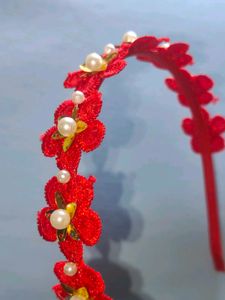 Handmade Red Floral Pearl Headband