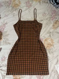 Brown Plaid Mini Dress