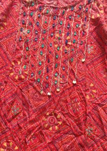 Red Printed Midi Dress