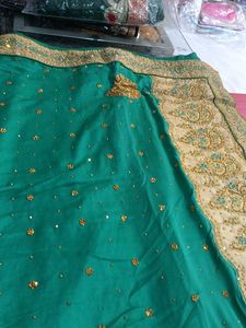 Emerald Green &amp; Gold Saree