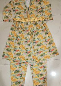 Yellow Multicolour Co Ord With Stylish Belt