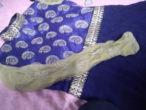 Elegant Blue &amp; Gold Anarkali Suit