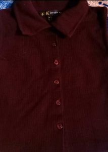 Chocolate Brown Cropped Polo Top