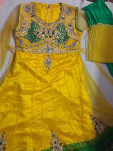 Yellow & Green Embroidered Salwar Suit