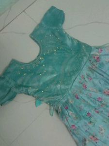 Beautiful Blue Full Frock With Stone Work