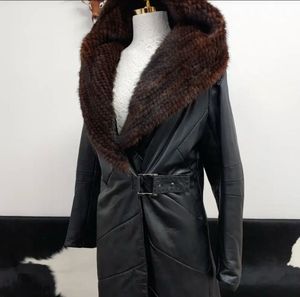 Leather faux fur coat