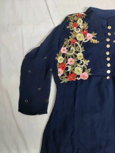 Navy Embroidered Kurti