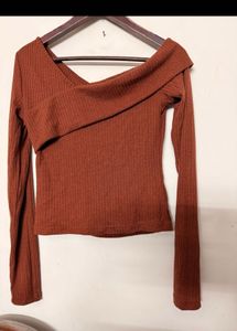 Stylish Brown Ribbed Top