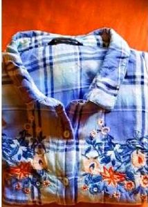 👕🔖 Blue Plaid Embroidered Top womens shirt