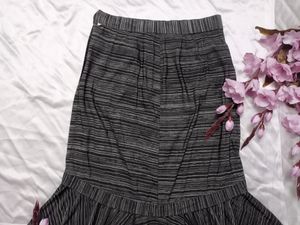 Long Dark Grey Printed Frill Skirt