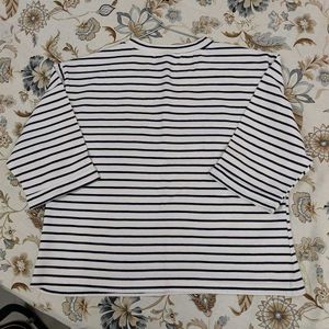 White Striped Crop Tee