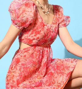 Street9 Orange Floral Dress With Side Cut Out