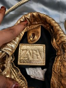 Zara Metallic Gold Mini Bucket Bag