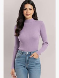 Lilac Ribbed Turtleneck Bodysuit