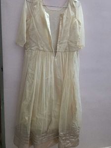 A Cream Coloured ,Net Material Gown