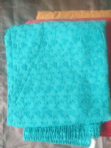 Blue Embroidered Cotton Pants