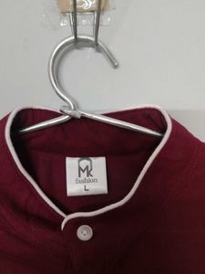 Burgundy Brown T Shirt With Four Button