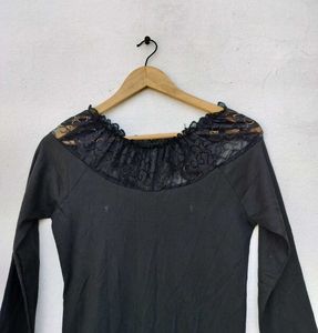 Black Lace Trim Mini Dress