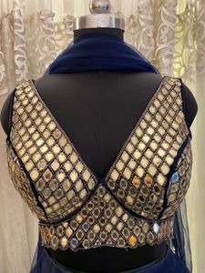 Navy Blue Mirror Work Lehenga Choli