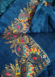 Shiny Navy Blue Festive Saree