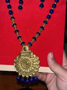 Elegant Blue Beaded Temple Jewelry Set