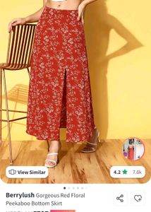 Red Floral Slit Skirt