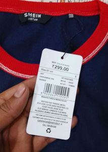 SHEIN Navy Blue Star Crop Top Red White Trim Y2K S