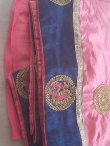 Pink Sarre With Golden Patchwork