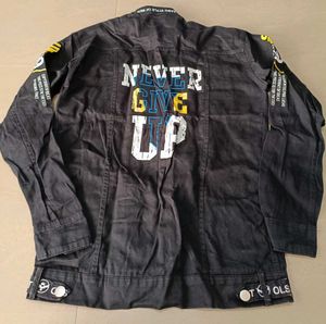 Trendy Graphic Denim Jacket, M Size