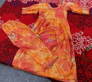 Floral Kurta Set Orange shade