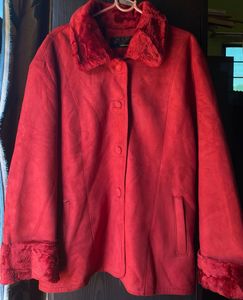 Red Faux Fur Trim Coat