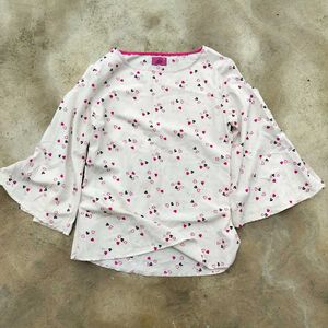 Heart Print Bell Sleeve Top