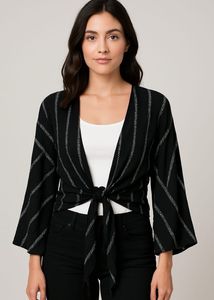 Striped Tie Front Cardigan