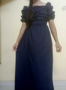 Navy Blue Off-Shoulder Maxi Dress