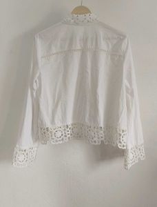 Zara Lace Trim White Shirt
