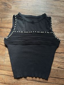 Black Pearl Embellished Knit Tank