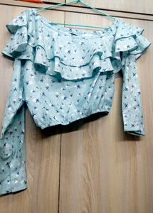 Y2k Floral Print Off-Shoulder Crop Top Ruffle