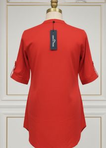 Chic Red Mandarin Collar Top