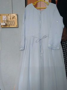 Embroidered sky blue Embellished Anarkali frock.