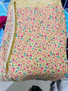 Floral Print Fabric with Gold Border