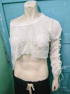 Long Sleeve Mesh Crop Top