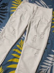 High Waist White Torn Jeans For Sale