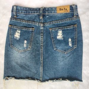 Distressed Denim Mini Skirt
