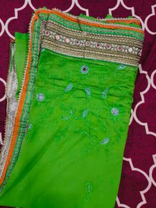 Heavy Georgette Popat Green Saree
