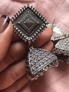 Oxidized Silver Jhumka Earrings