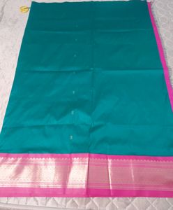 Rama Green Saree With Pink Border