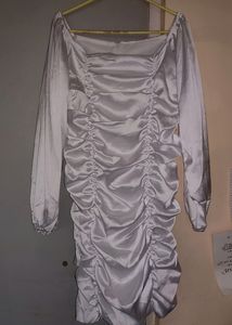 White Satin Smocked Bodycon Dress. Western Outfit/Party Wear.