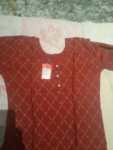 Red Checkered Kurtha With Gold pattern,Size-S
